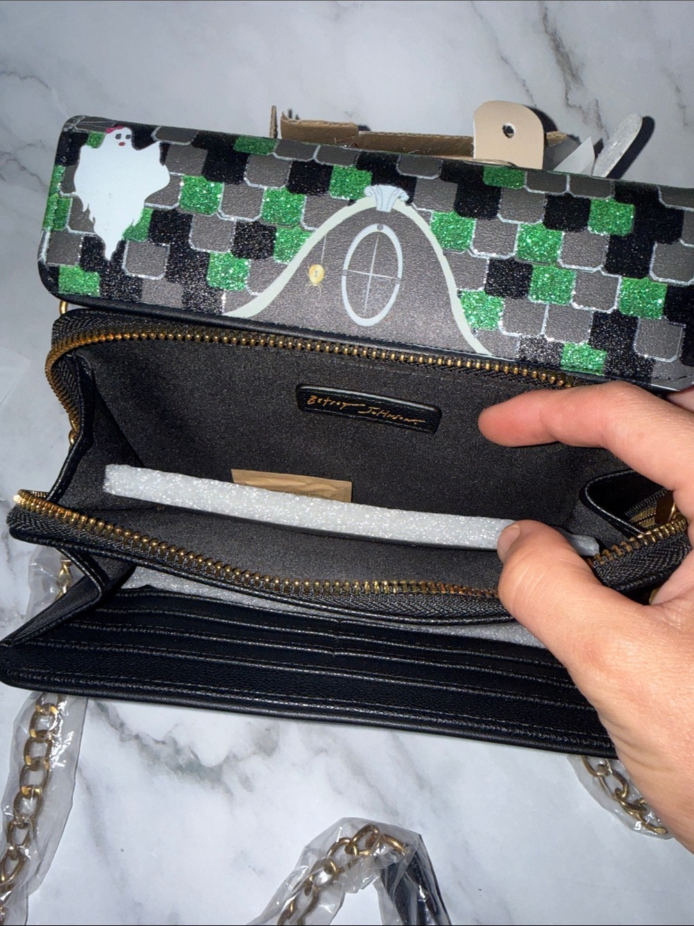 Betsey Johnson Black Green Orange Halloween House Crossbody Wallet - Picture 6 of 6